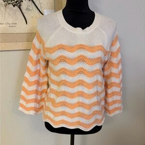 Greige Wave Pattern Knit Sweater White and Peach Size Large NWOT